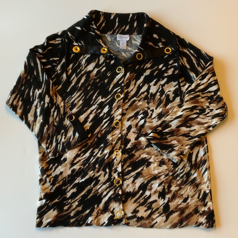 Zenergy Animal Print Cardigan with Gold Details
